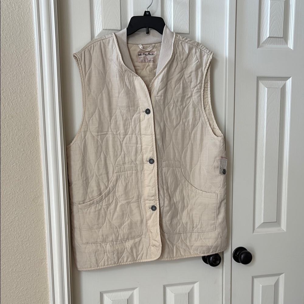 Beige Quilted Vest with Button Closure